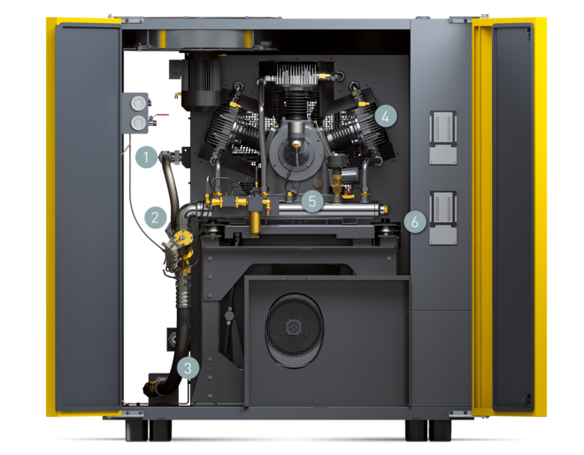 Componente ale instalaţiei complete cu compresor Booster seria DN C (partea frontală)